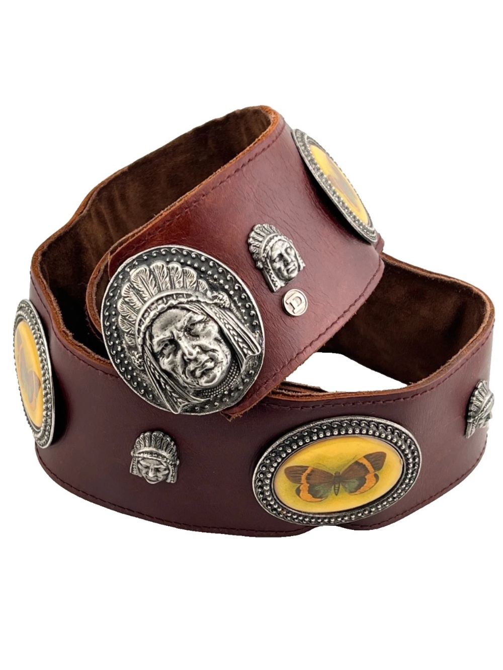 Double D Ranch Indian Chief and Butterfly wide leather concho belt